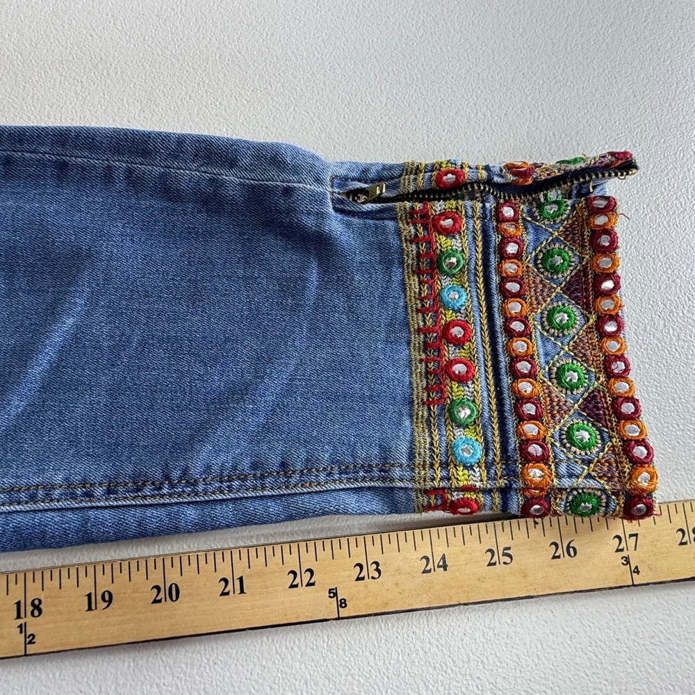 Desigual Maternity Jeans Light Wash Embroidered Patchwork Mirror Detail Boho - Picture 13 of 15